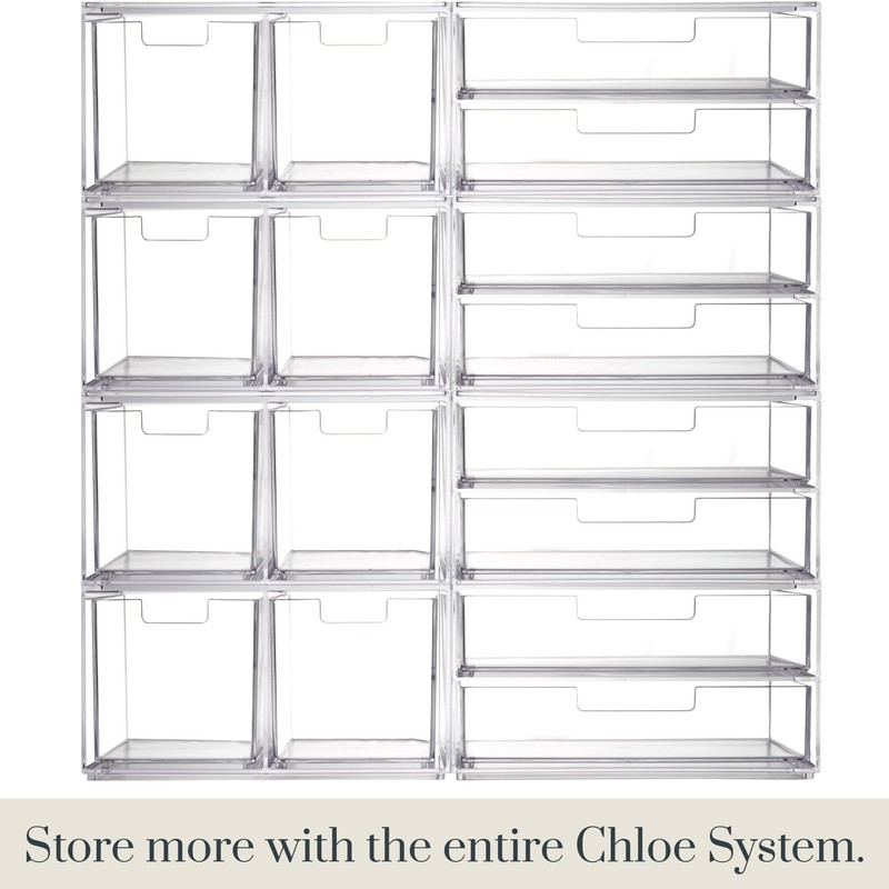 STORi Chloe Stackable Makeup Holder & Drawer Organizer Set, Clear,