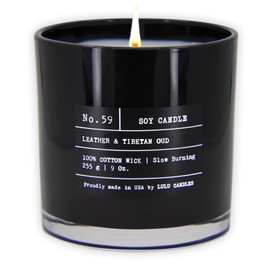 Lulu Candles | Leather & Tibetan Oud | Luxury Scented Soy Jar Candle | Hand Poured in The USA | Highly Scented & Long Lasting- 9 Oz.
