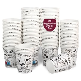 gobecups 100 White Paper Cups 200 ml / 7 oz for Coffee and More, Coffee Cups, Disposable Coffee Cups