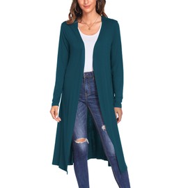 Bluetime Women Casual Long Sleeve Plus Size Cardigan Maxi Cardigan Duster Lightweight Sweater (XXL, Teal Blue)