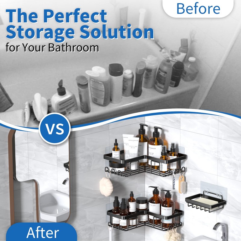 YASONIC Corner Adhesive Shower Caddy, with Soap Holder and 12
