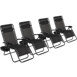 TLSUNNY Zero Gravity Chair Set of 2, Outdoor Folding Lounge W/Detachable Headrest & Holder Tray, Adjustable Textilene Lawn Reclining, No Assembly Required, for Patio, Garden, 330LBS (2, Black)