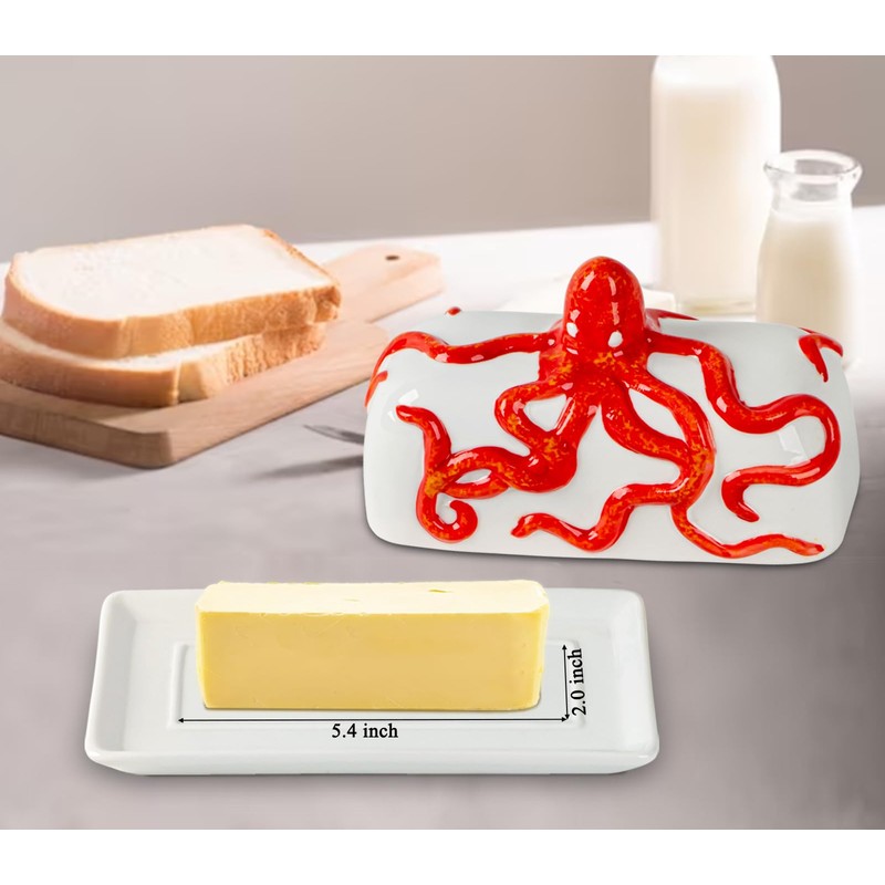 Octopus Butter Dish With Lid For Countertop Ceramic Butter Dish