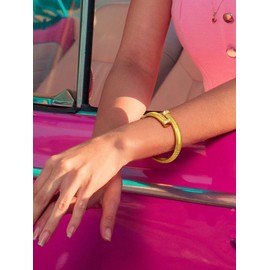 KeyStyle Gold Cuff Bracelet for Women, Flexible Cobra Omega Bracelet Flexible Band Adjustable Rhinestone Bangles, High Polished Non Tranish Gold Bracelets