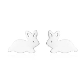 Minimalist Rabbit Small Little Stud Earrings for Women Teen Girls Cute Stainless Steel Animal Cartilage Pierced Hypoallergenic Tiny Huggie Sleeper Studs Earring Fashion Jewelry Birthday Easter Day