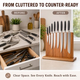 Acacia Wood Magnetic Knife Holder Stand for Kitchen Countertop