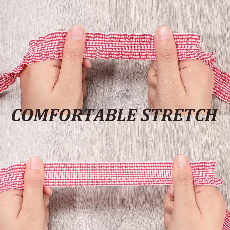 CABODYALS 10 Yards 1 Inch Red White Gingham Double Ruffle