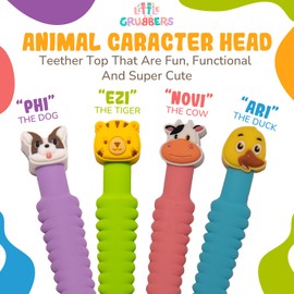 Little Grubbers 3-in-1 Baby Spoon™ – Soft Silicone Self-Feeding Utensils for Baby Led Weaning, Easy Grip, BPA-Free, Dishwasher Safe, 2-Pack – Dog & Cow