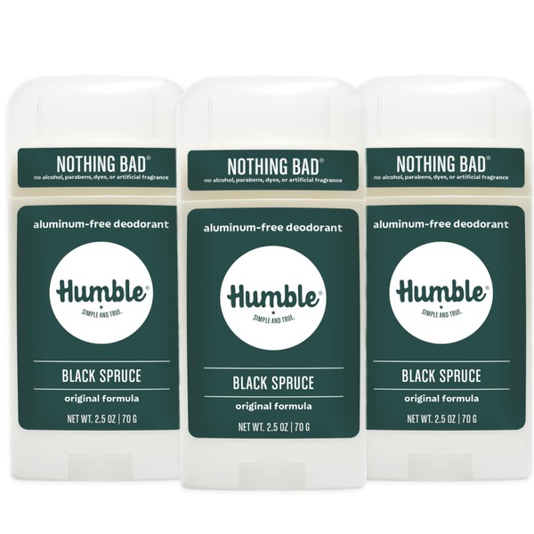 HUMBLE BRANDS Original Formula Aluminum-free Deodorant. Long Lasting Odor Control with Baking Soda and Essential Oils, Black Spruce Deodorant, 2.5 oz, 3 Pack