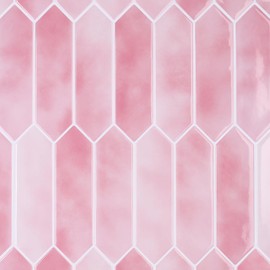 VaryPaper 20 Sheets 12''x12'' Pink Long Hexagon Backsplash Tile Peel and Stick for Kitchen Stick on Backsplash Waterproof Self Adhesive Wall Tiles Sticky Vinyl Back Splash for Bathroom Laundry Room