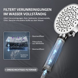 EMKE Shower Head with Hose, Water-Saving Shower Head Pressure Increasing with Filter, 1.5 m Hose and Holder, Economy Shower Head with 6 Jet Types, Pressure Increasing Shower Head Hand Shower Set