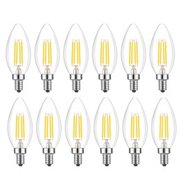 Lamsky E14 LED Bulb Dimmable,110V 400LM 40W Equivalent Neutral White 4000K,E14 European Base Candelabra LED Bulbs,C35 Clear Glass Torpedo Shape Bullet Top(12-Pack)