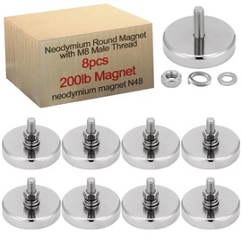 Flutesan 8 Pieces Super Powerful Neodymium Round Magnet with M6 Male Thread Bolts 200lb Heavy Duty Strong Rare Earth Mounting Magnet with Stud for Lighting Camera Brackets License Plate Outdoor Tools