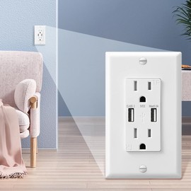 HANIVERSE USB Wall Outlet,15 Amp Wall Outlet, Type A USB in-Wall Charger, Fast Charging, 5.0A 25W, White