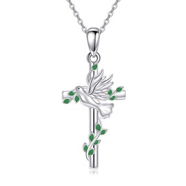 VONALA Cross Necklace 925 Sterling Silver Dove of Peace Pendant Jewellery for Women