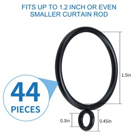 AMZSEVEN 44 Pack Curtain Rings with Eyelets, Metal Drapery Ring for Pinch Pleat Curtains, Drape Ring 1.5 Inch I D, Fits Up to 1.2 in Rod (Black)