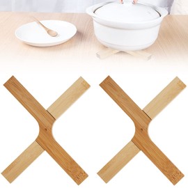 DURANTEY Set of 2 Coasters Pot 20 x 1.6 cm Natural Washable Pot Coasters Heat Resistant Natural Bamboo Coasters Space Saving Wooden Pot Coasters Foldable for Kitchen Pot