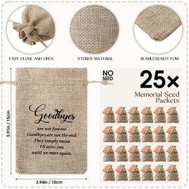Tanlade 25 Sets Funeral Favors Forever in Our Hearts Seed Packet Organizer Favor Burlap Bag with Prayer Memorial Tags and Twine for Celebration of Life Loss of Loved One, No Seeds (Goodbyes)