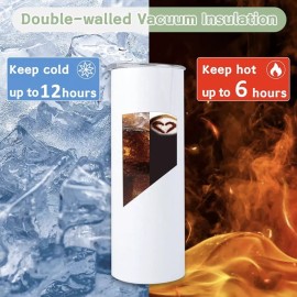Kocdam 20oz Sublimation White Skinny Tumbler Stainless Steel Insulated Kocdam, No Straw