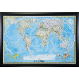 Craig Frames Wayfarer, Classic World Push Pin Travel Map, Contemporary Wide Black Satin Frame and Pins, 24 by 36-Inch