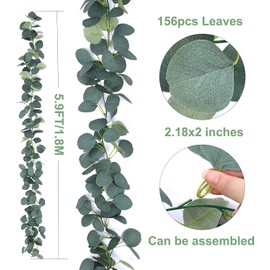 2 Pack Artificial Eucalyptus Garland,Faux Silk Eucalyptus Leaves Hanging Vines Garland Greenery Decor for Party,Home,Wedding Backdrop Arch,Wall,Office
