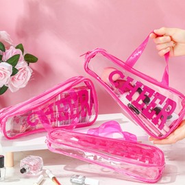 Sunnymove 12 Pcs Valentine Clear Cheer Bag Gift Cheer Gifts Bulk for Team 11 x 5.3" PVC Cheerleading Gift Waterproof Portable Cheerleader Tote Cheerleading Travel Duffel Packet for Sport Party(Pink)