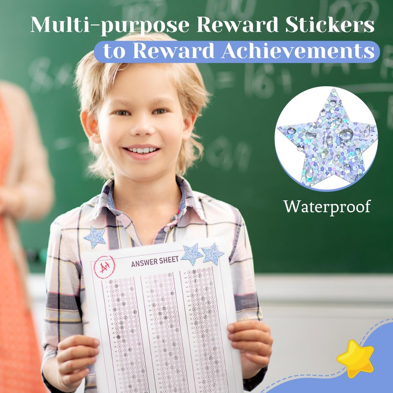 500 PCS Holographic Sparkly Silver Star Stickers, 1 inch Self