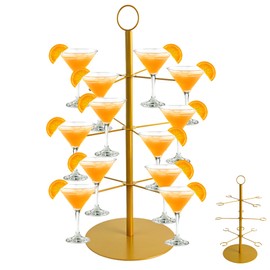 Champagne Tower for Parties, 3-Tier 12-Glasses Cocktail Tree Stand Countertop Wine Glass Holder for Drinks, Champagne Stand Drink Tower Wine Glasses Display for Champagne , Martini, Margarita Cups