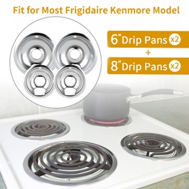 4 Pack Chrome Drip Pans, Compatible with Whirpool Kenmore Frigirate Stove Top Drip Bowls. Include 2 Pcs 6'' Range Replacement Drip Pans and 2 Pcs 8 '' Cooktop Drip Pans
