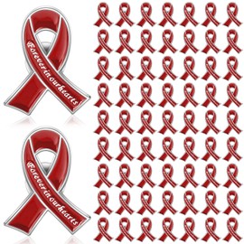 Tigeen 50 Pcs Metal Funeral Ribbon Pins Memorial Lapel Pins Forever in Our Hearts Funeral Favors for Memorial Service Event Mourning Remembrance Day(Red)