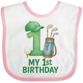 inktastic Golf Themed My 1st Birthday Baby Bib White and Pink 46c16