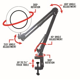 SE 4-Inch Black 4X Magnification LED Swing Arm Lamp with Clamp - 1800 Lumens, Adjustable Brightness, Multiple Color Temperatures, USB Powered - MC327B