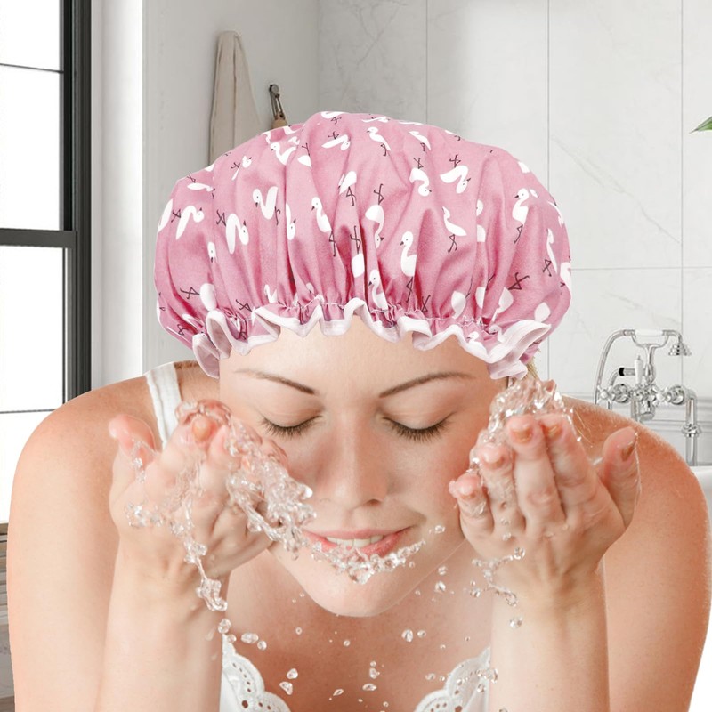 Shower Cap for Women, Elastic Band Waterproof Plastic Shower Cap,