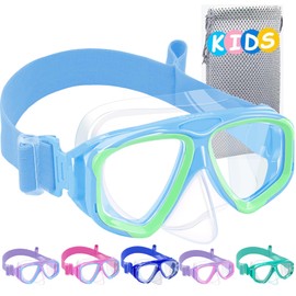 Vvinca Swimming Goggles for Kids with Nose Guard and Fabric Strap, Shatterproof, Anti-Fog and Waterproof for Children 3-14 Years