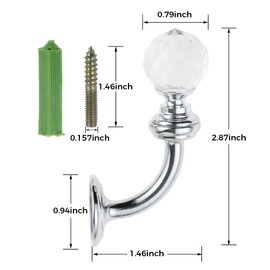 Mgoodoo Crystal Wall Hook, Silver Curtain Holdbacks Glass Window Dapery Holders Hangers for Towel Hat Coat Tassel Bathroom Robe Sheer