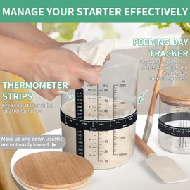 TISEMENT 100oz/30oz Sourdough Starter Kit Set of 2, Extra Large Capacity Sourdough Starter Glass Jar with Silicone Spatula,Thermometer,Feeding Band,Sourdough Bread Baking Supplies