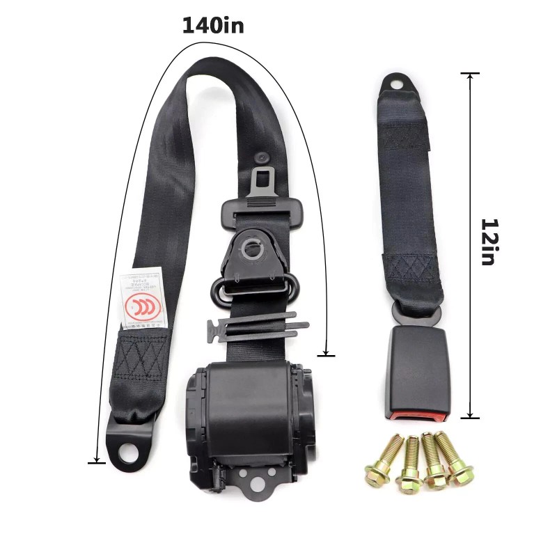 C-HORSE 2 Retractable 3 Point Safety Black Seat Belt Straps