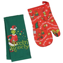 Grinch Oven Mitt Set Dr Seuss How The Grinch Stole Christmas Feelin Grinchy Kitchen Oven Mitt Towel Set Baking Cooking