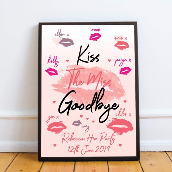 RED OCEAN Kiss The Miss Goodbye Framed Personalised Print Bride