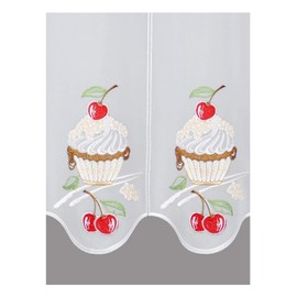 Fruity Embroidered Kitchen Panel Curtain Cherry Cupcake Plauen Lace (Height x Width 60 x 64 cm)