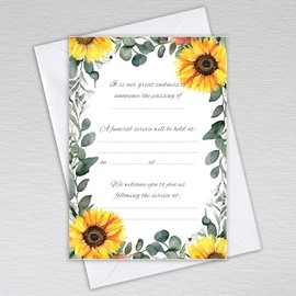 Pack of Funeral Invitation Announcement cards Floral Invites: Sunflower Funeral Invitations (Pack of 20 with Envelopes)