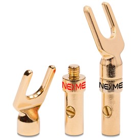 NEXMEX Cable lugs, fork lugs, set of 2, Y-connector connector, 24 K gold plated for speaker cables, for HiFi receiver amplifier