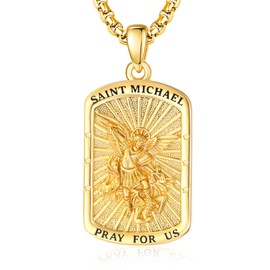 WYUESGU St Michael Pendant for Men 925 Sterling Silver Gold Plated Saint Michael Archangel Necklace Amulet Religious Jewelry Gifts