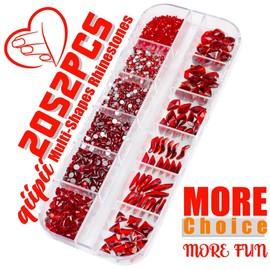 qiipii 2052Pcs Red Nail Rhinestones 72 Multi Shapes Siam Red Rhinestones for Nails Flatback Nail Gems K9 Glass Round Ruby Red Beads Stones Diamonds Nail Charms Art for Nails Faces Eyes Makeup Crafts