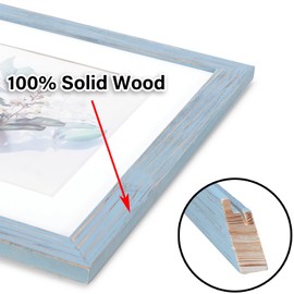 KAIWIN 100% Solid Wood Blue 8x10 Picture Frame 2 Pack - Display Picture 5x7 with Mat, HD Plexiglass Inside, Rustic Wooden Photo Frames for Table Top and Wall Mounting