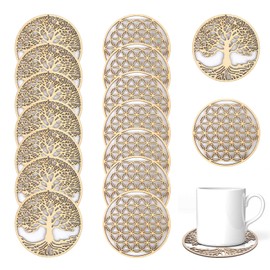 KLEHOPE Coaster 16 Pieces Wooden Coasters Diameter 10cm, Coaster Set 2 Styles, Thickened Edge, Anti-Scald Heat Insulation, Coaster for Meditation, Home Decoration, Restaurant