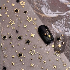 5D Embossed Star Nail Stickers for Nail Arts Self-Adhesive Gold Nail Art Stickers Black Gold Star Glitter Designs Nail Art Supplies Chrome Nail Decals for Women Girls Acrylic Manicure Salon Decoration