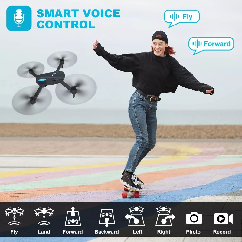 Hiturbo Foldable FPV Drone with 1080P Camera Voice Control for