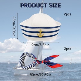 CJAPGJW Sailor Hat Set, 4-Piece Captain's Hat and Scarf Set, Maritime Clothing for Men and Women, Sailor Costume Accessory for Party and Carnival, Size: Hat 23 x 9 cm, Scarf 50 x 50 cm