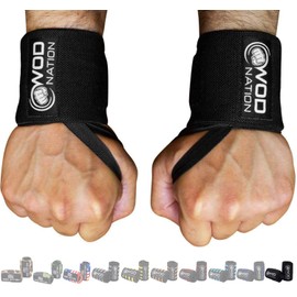 WOD Nation Wrist Wraps for Weightlifting - 12 Inch Professional Gym Straps with Thumb Loop - Black Wrist Support for Powerlifting, Strength Training, Bodybuilding, Men & Women
